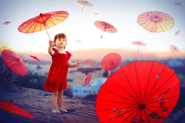 举着小红伞的小孩子jpg设计背景_88icon https://88icon.com 小孩子 红伞
