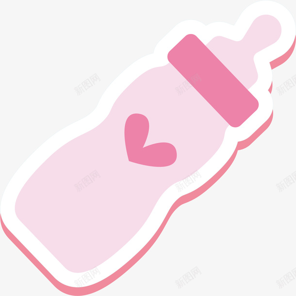 粉红色的奶瓶矢量图ai免抠素材_88icon https://88icon.com 喝奶 奶嘴 奶瓶 母婴用品 牛奶 粉红色 矢量图