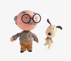 3D眼镜的男孩戴眼镜的老人和一路相伴的小狗高清图片