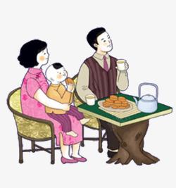 一家人吃火锅赏桂花高清图片