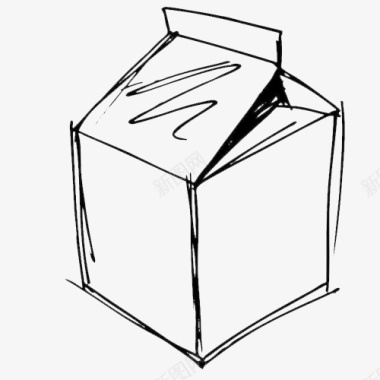手绘线画简易牛奶盒手绘图图标图标