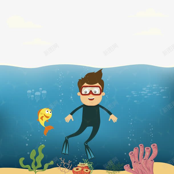 海底世界png免抠素材_88icon https://88icon.com 世界矢量 卡通 大海 海底沙滩 海里游泳 深海探险 潜水 珊瑚 男士 雨