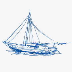 蓝色航海捕鱼帆船元素矢量图素材