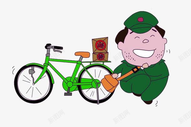 邮政叔叔png免抠素材_88icon https://88icon.com 绿色自行车 自行车 邮递员 高兴的邮递员
