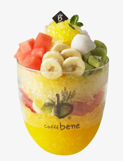 水果刨冰玻璃杯里的水果刨冰高清图片