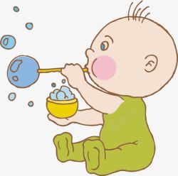 吹笛子的小孩可爱卡通婴儿吹泡泡高清图片