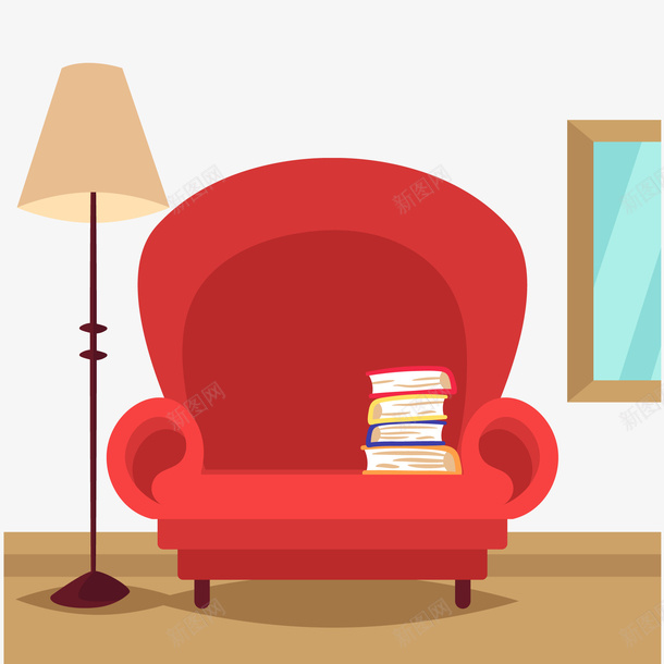 卡通红色沙发室内场景png免抠素材_88icon https://88icon.com 卡通 室内场景 室内设计 红色沙发 落地灯