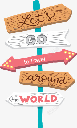 旅游季木牌指示牌素材