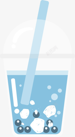 冰镇饮品蓝色扁平珍珠奶茶高清图片