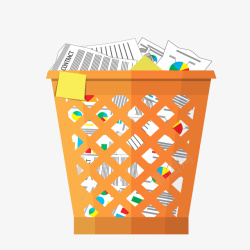 橙色垃圾桶中的废纸矢量图素材