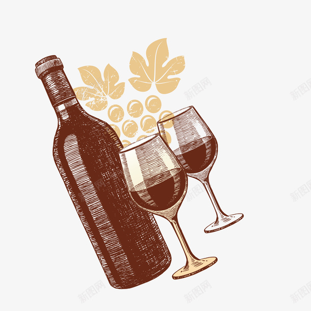 棕色红酒瓶png免抠素材_88icon https://88icon.com 卡通 手绘 棕色 瓶子 简图 素描 红酒 酒杯 黄色