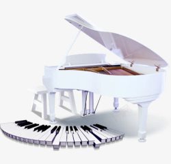 白色钢琴和琴键素材