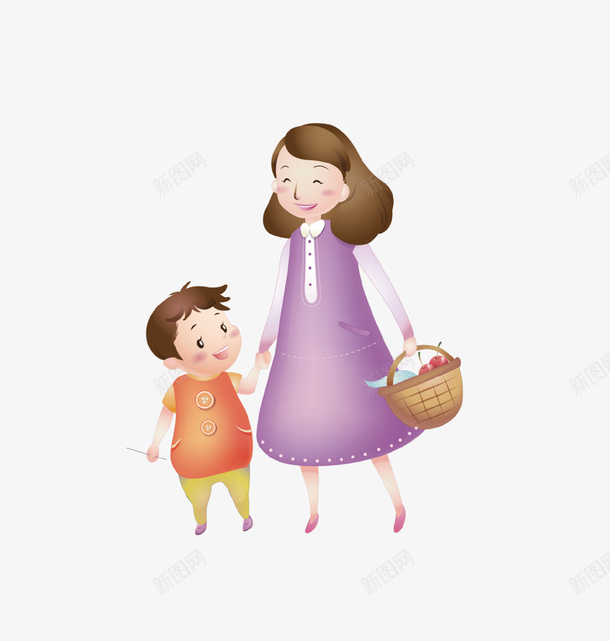 卡通手绘逛街的母子插画png免抠素材_88icon https://88icon.com 卡通手绘 妈妈和儿子手绘 妈妈教小孩走路 孩子 感恩母亲 插画 母子情深 母子爱情 母爱 相依为命 篮子 逛街