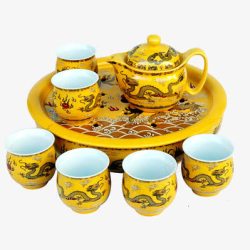 黄色龙纹古典皇室茶具整套素材