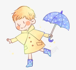 水彩下雨天撑伞的小孩矢量图素材