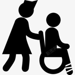 坐着轮椅人爷爷护士在轮椅背着孩子腿坏了图标高清图片