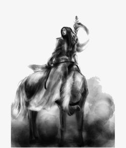 中国风水墨画骑马的剑客素材