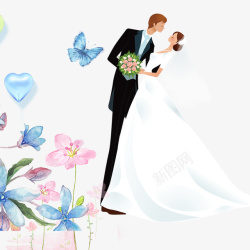 卡通手绘结婚的新娘新郎素材