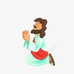 卡通跪着双手合十抬头祈祷的男子素材