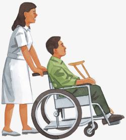 丧失运动推着轮椅上的人高清图片