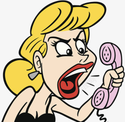 卡通情绪抓狂的美女对着电话吼叫素材