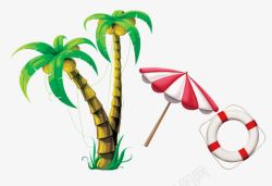 椰子树卡通海边游泳圈装饰图案素材