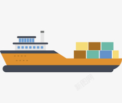 橘色卡通货船和货物素材