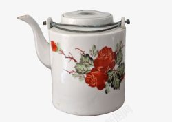 红色陶瓷壶老式茶壶高清图片