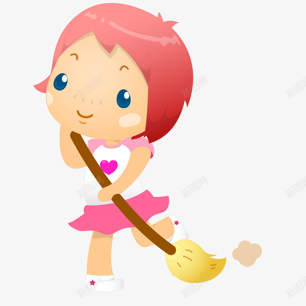 扫地的女孩人物png免抠素材_88icon https://88icon.com 值日生 做卫生 卡通 女孩 扫地 红色头发