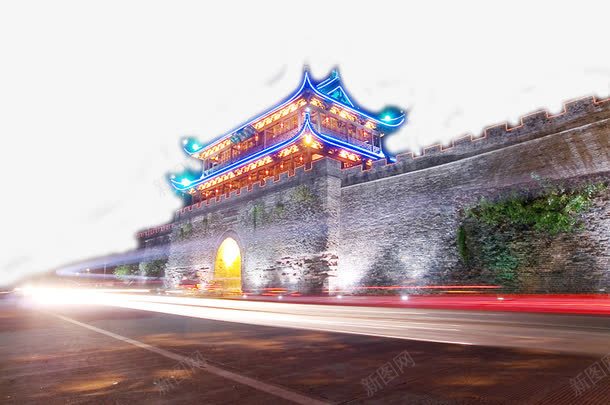 衢州城门水亭门夜景png免抠素材_88icon https://88icon.com 中国风PNG素材 城楼 夜景 彩色灯光 水亭门 衢州城门 马路