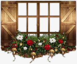 木质窗框花卉装饰素材