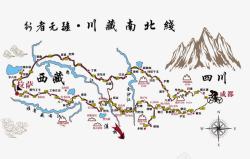 成都电视塔手绘川藏骑行南北线路图高清图片