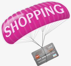 紫色卡通购物降落伞银行卡素材