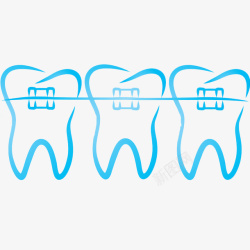 固定牙齿卡通蓝色矫正牙齿图标高清图片