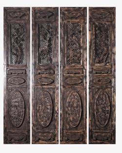清晚期古典木雕清晚期浮雕门扇高清图片