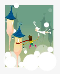 卡通一起飞的情侣素材