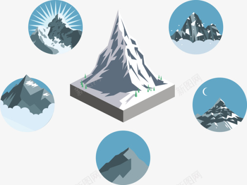 景观山体模型和图标矢量图图标