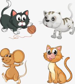 手绘卡通猫和老鼠素材