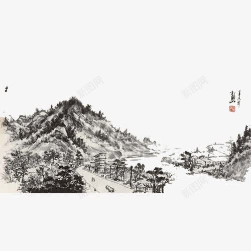 水墨山景png免抠素材_88icon https://88icon.com 大好河山 山川河流 水墨 水墨乡村 画 黑白色