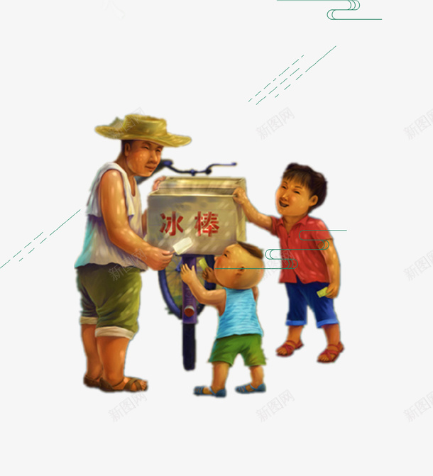 手绘卖冰棍插画psd免抠素材_88icon https://88icon.com 冰棍 夏季 小孩 手绘 插画 炎热 自行车 草帽