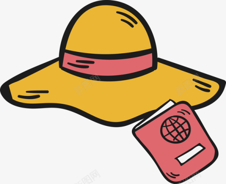 服装遮阳帽护照旅游出行元素图标图标