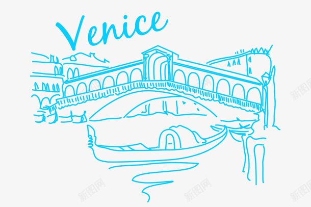 威尼斯城市psd免抠素材_88icon https://88icon.com 威尼斯水城 欧洲城市 线描 蓝色