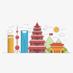 上海建筑背景扁平世界建筑高清图片
