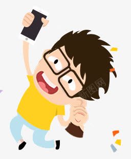 卡通小男孩png免抠素材_88icon https://88icon.com 兴奋蹦起 卡通小男孩 手拿手机 正太 跳跃