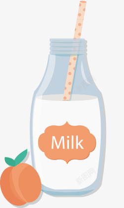 玻璃瓶手绘白色牛奶矢量图高清图片