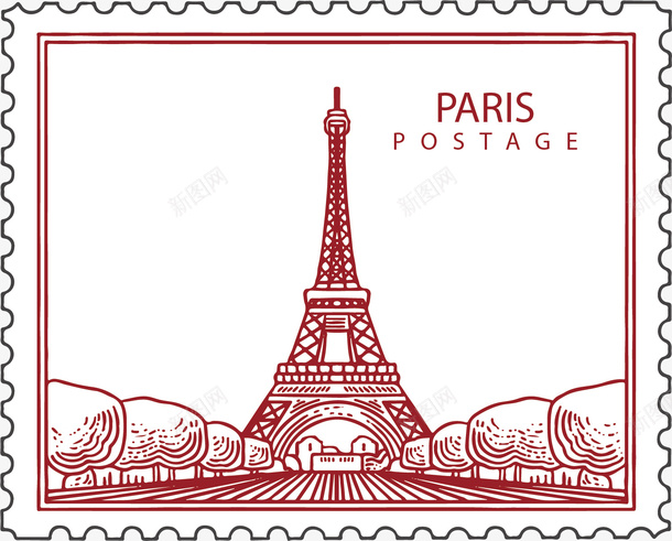 一张风景邮票矢量图ai免抠素材_88icon https://88icon.com 埃菲尔铁塔 巴黎 建筑物 标志性 法国 邮票 矢量图