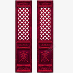 红色古代木门装饰图案素材