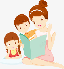 温馨场景手绘妈妈和宝宝看书高清图片