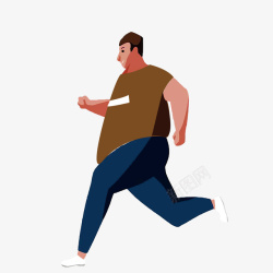 手绘卡通跑步减肥的男人素材