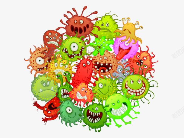卡通细菌群png免抠素材_88icon https://88icon.com 彩色 怪异 病菌 面孔